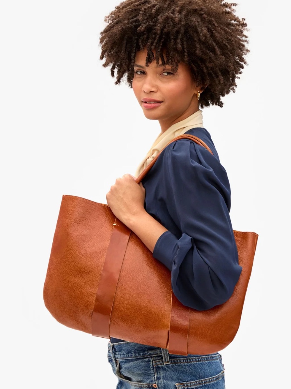 Clare V. La Tropezienne Classic Brown Leather Tote Bag - OG Miel Tanner Leather - Picture 2 of 6